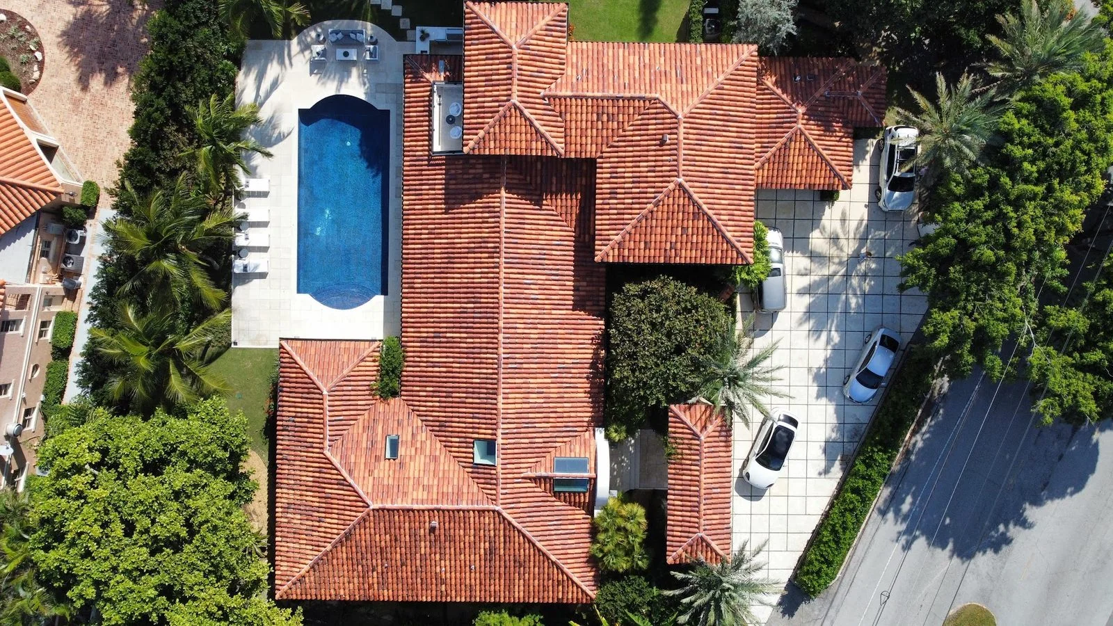 Aerial view of tile roof installed by Qualitech Roofing in Broward County Florida